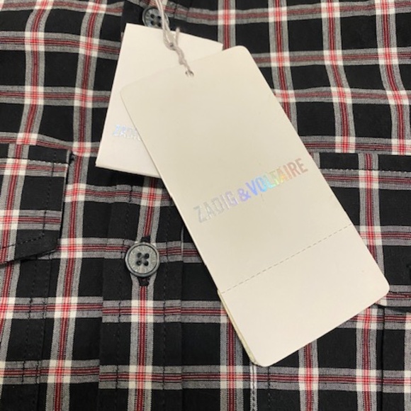 Zadig & Voltaire Thibault Plaid Cotton Shirt Size S NWT - Picture 3 of 10